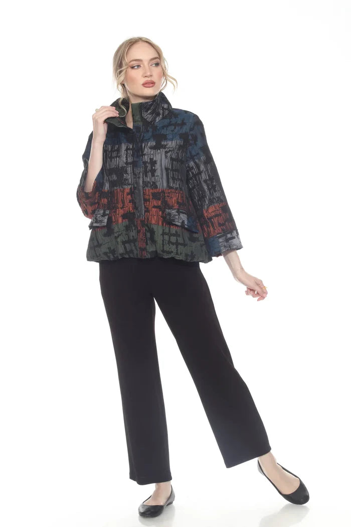 Brushstroke Print Bubble-Hem Jacket - 4069