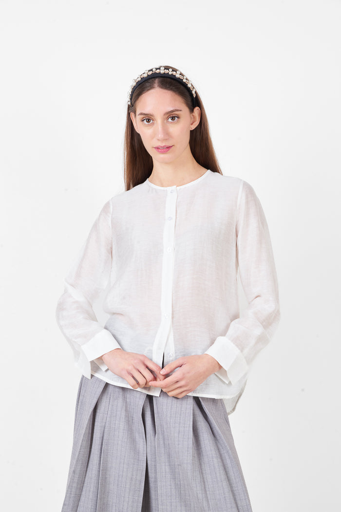 Button front round neckline long sleeve relaxed fit lightweight shirt wholesale
