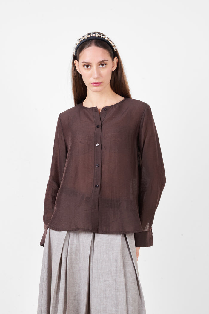 Button front round neckline long sleeve relaxed fit lightweight shirt wholesale
