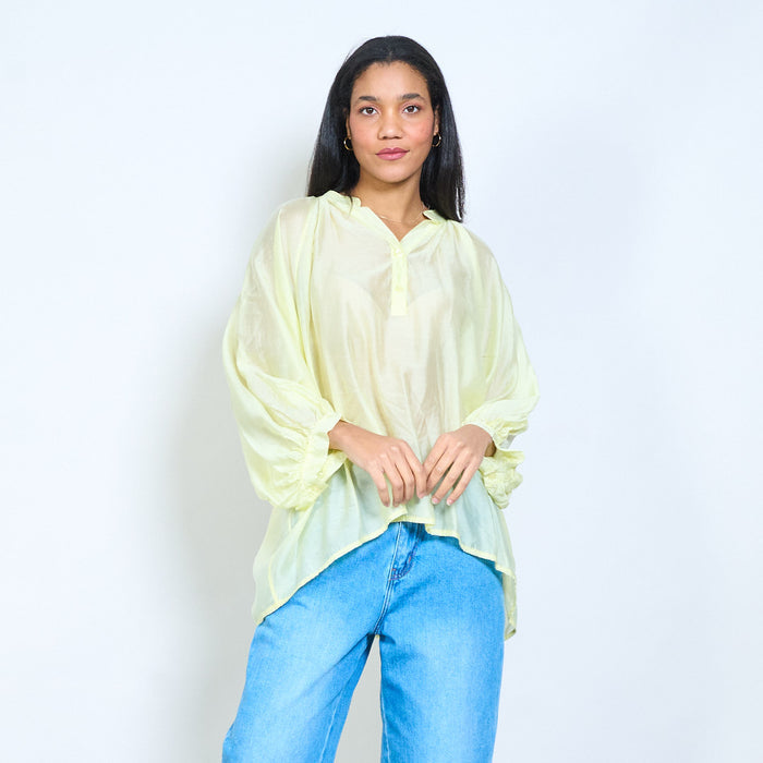 Button placket sheer long sleeve relaxed blouse wholesale