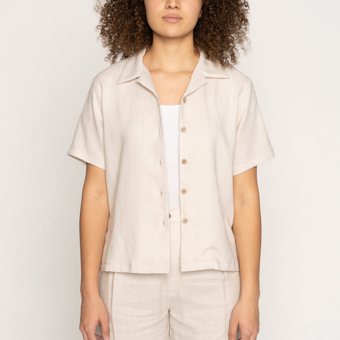 Camp Collar Shirt - French Linen Fine Canvas - Ecru by Naked & Famous Denim