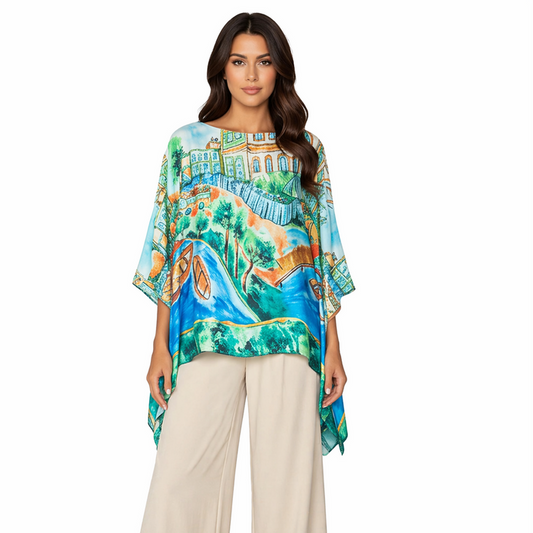 Capri Village Print Poncho Top - 7670T