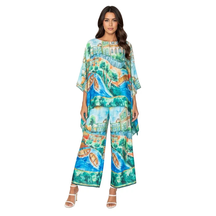 Capri Village Print Poncho Top - 7670T
