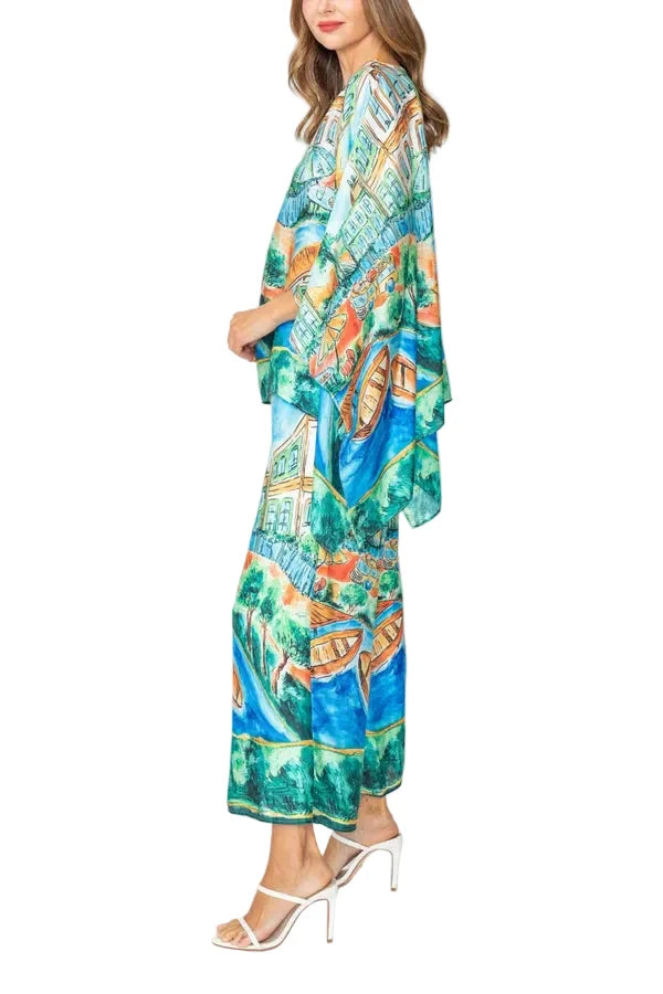 Capri Village Print Poncho Top - 7670T