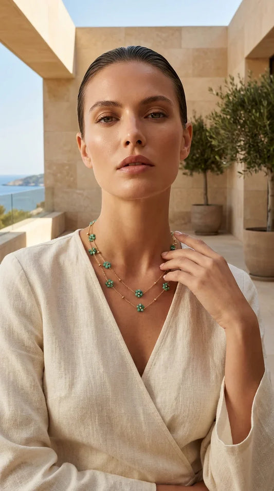 Carmen Crystal Floral Necklace Gold