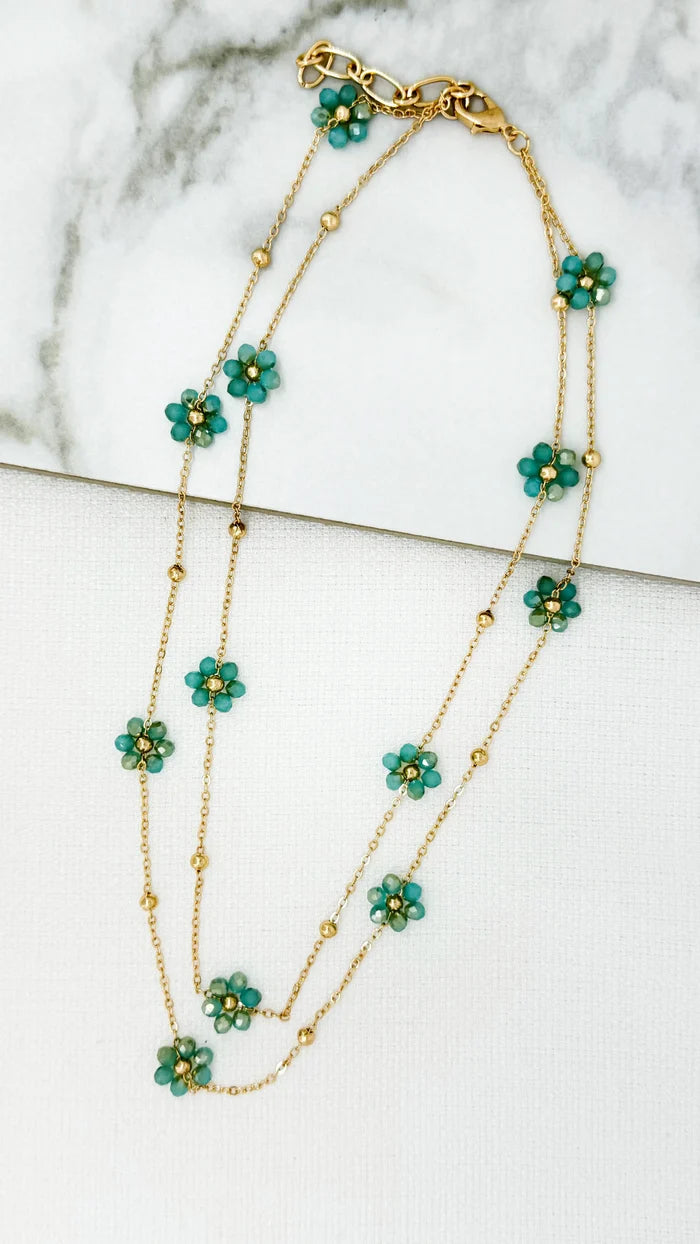 Carmen Crystal Floral Necklace Gold