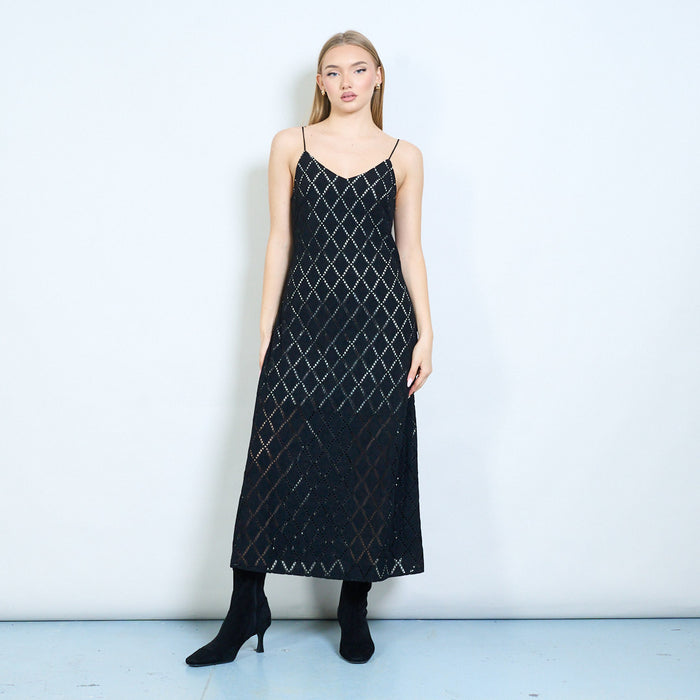 Chequered cut-out slim strap evening slip dress wholesale