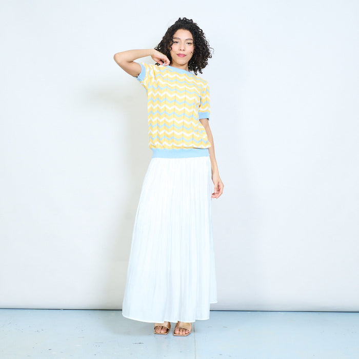 Chevron pattern crew neck short sleeve knit top wholesale