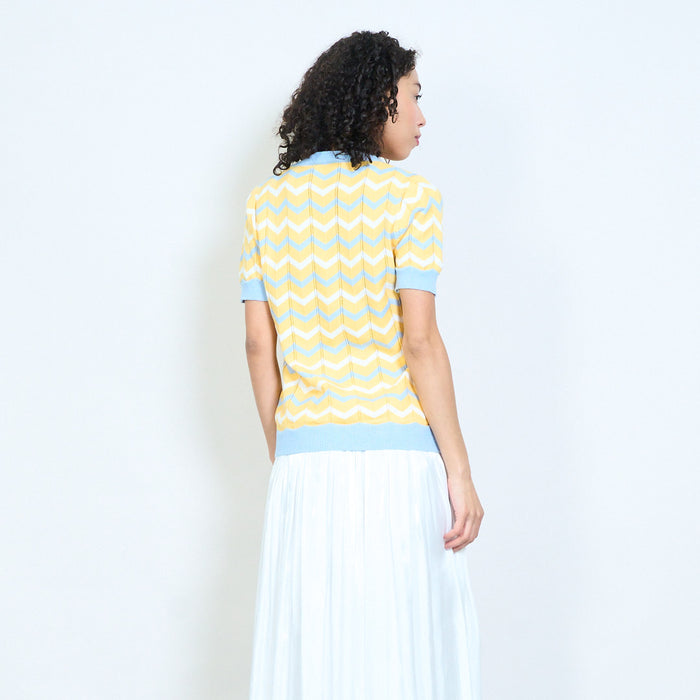 Chevron pattern crew neck short sleeve knit top wholesale