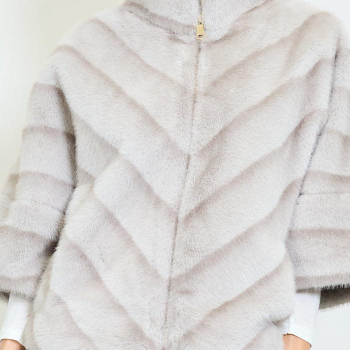 Chevron striped faux fur coat with high collar wholesale