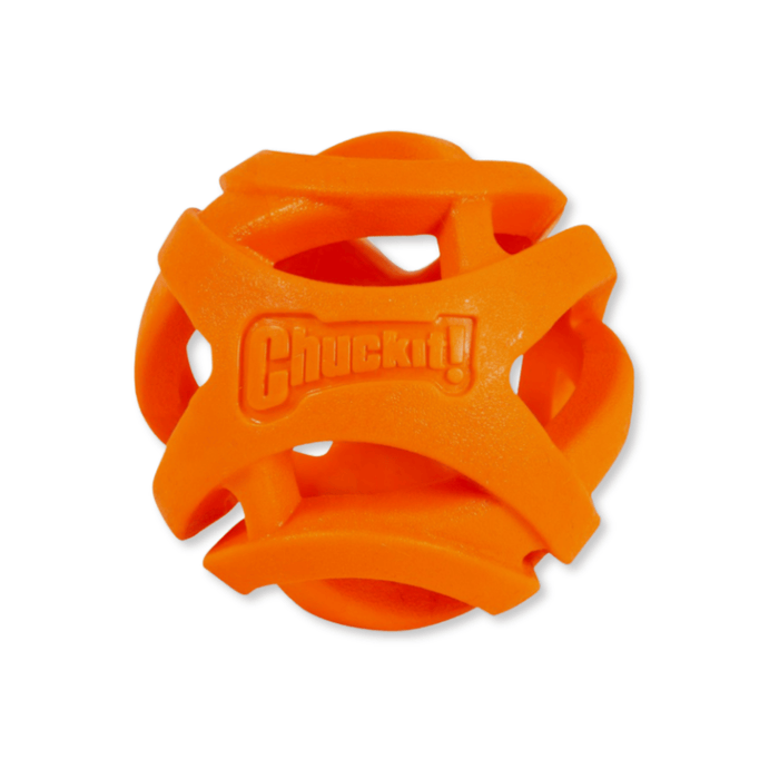 White background with one small orange ChuckIt! Air Fetch ball pictured.