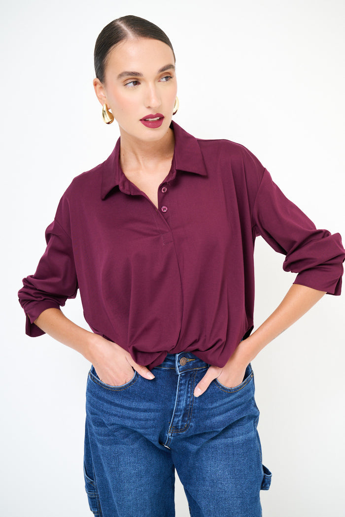 Classic collared button front blouse with relaxed fit wholesale