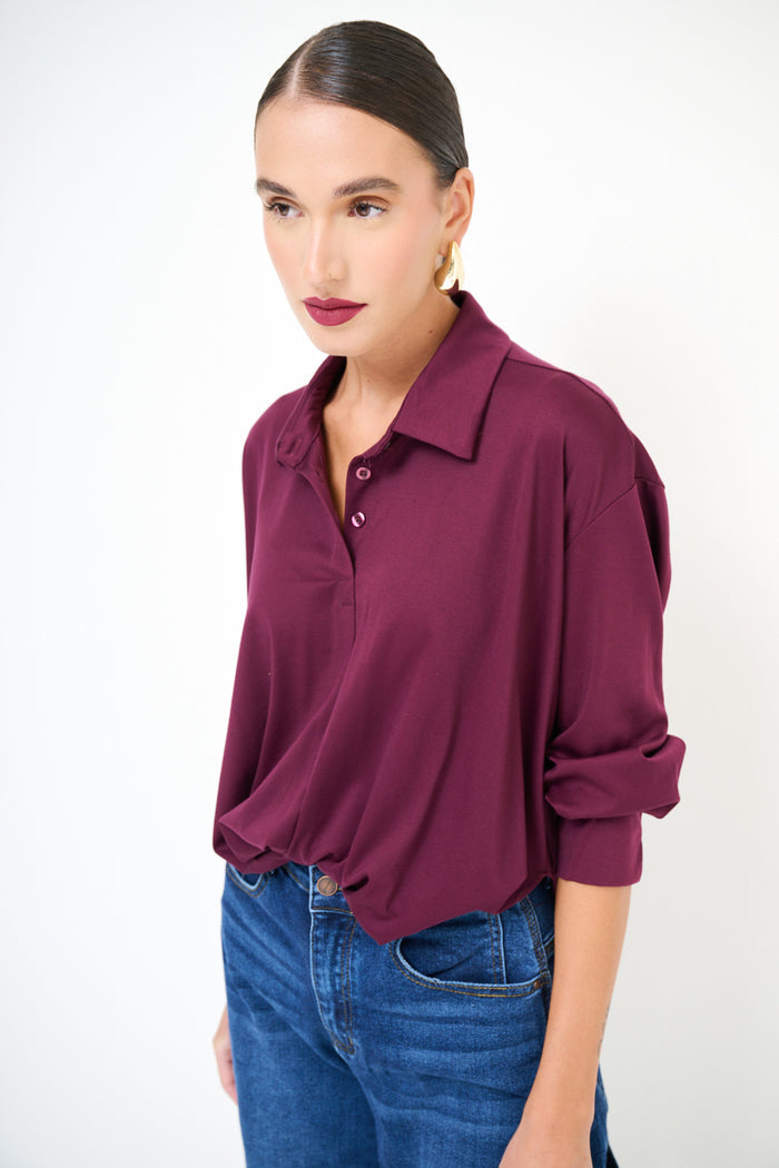 Classic collared button front blouse with relaxed fit wholesale