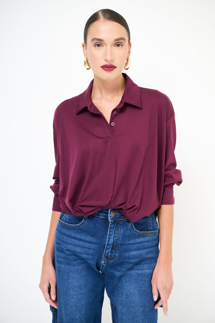 Classic collared button front blouse with relaxed fit wholesale