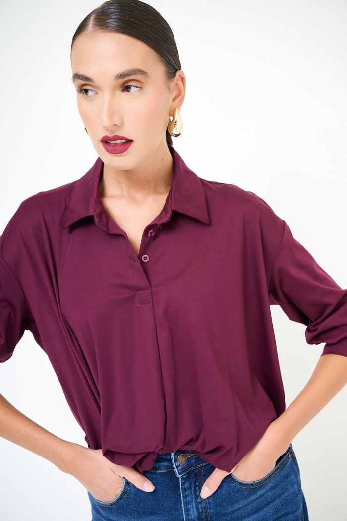 Classic collared button front blouse with relaxed fit wholesale