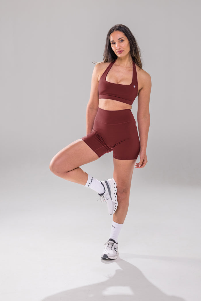 Clean Cut Halter Bra - Burnt Fig