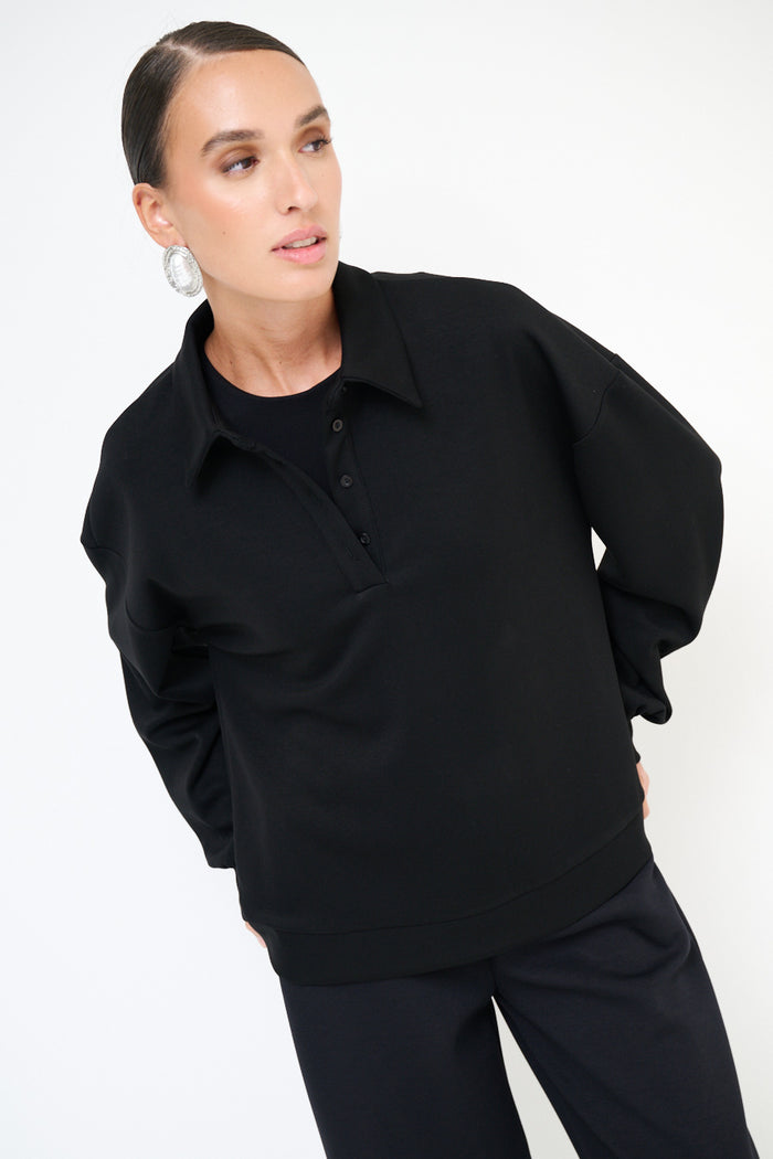 Collared button placket relaxed pullover wholesale