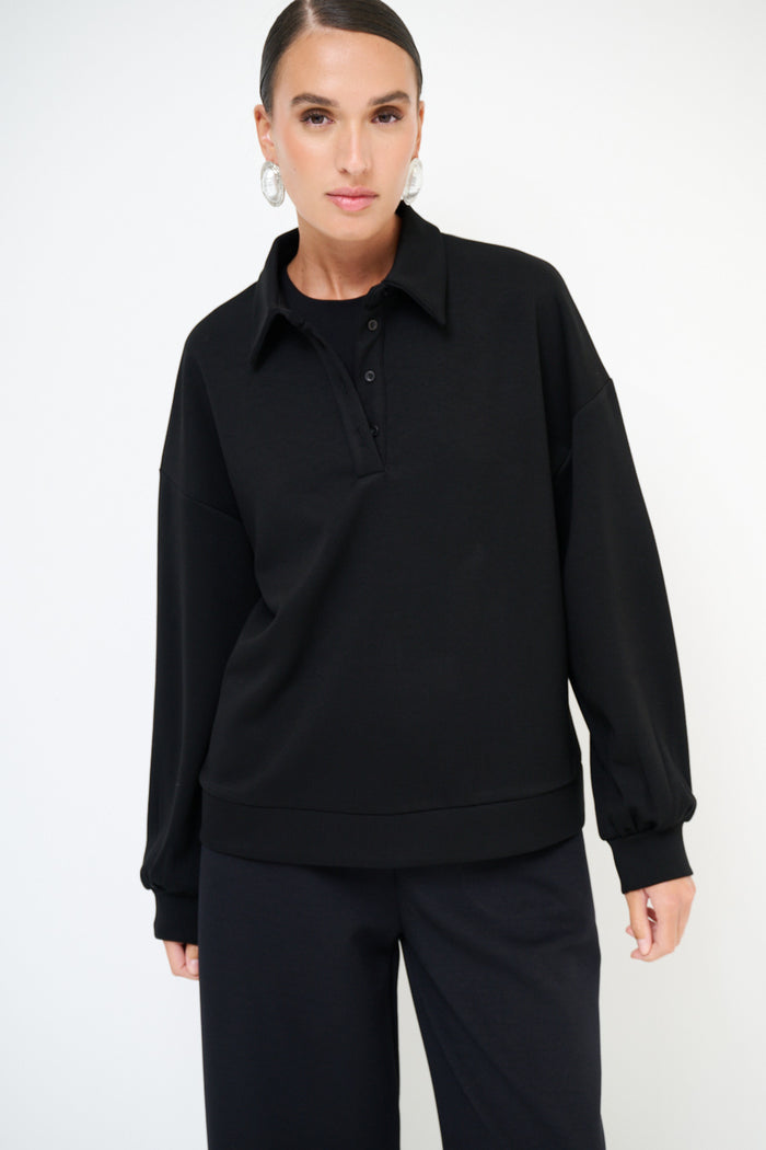 Collared button placket relaxed pullover wholesale