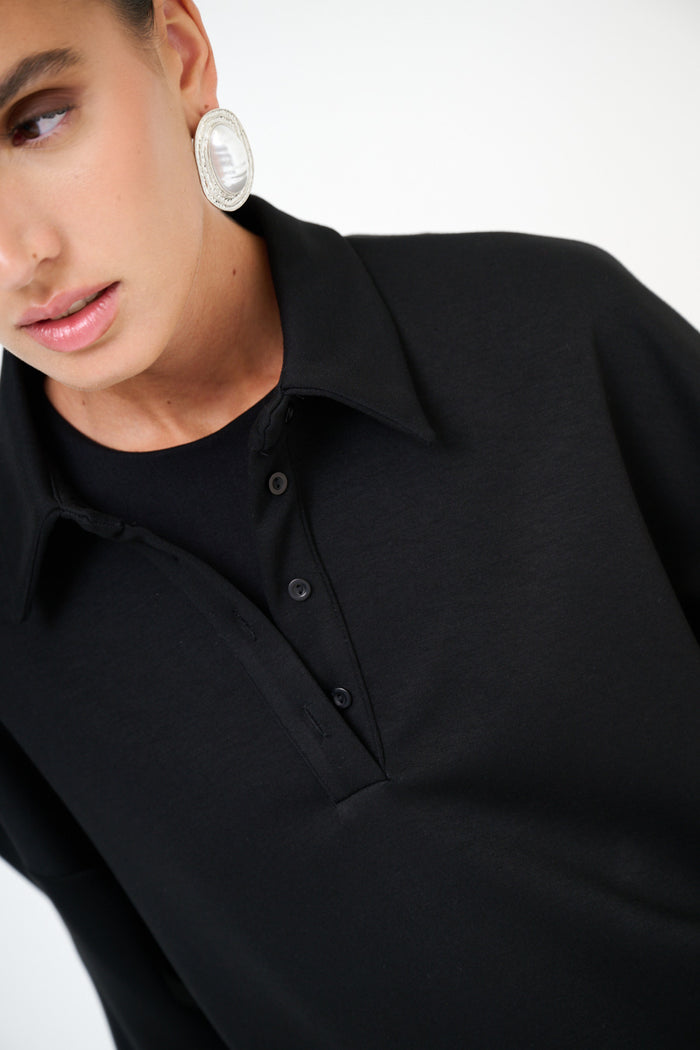 Collared button placket relaxed pullover wholesale