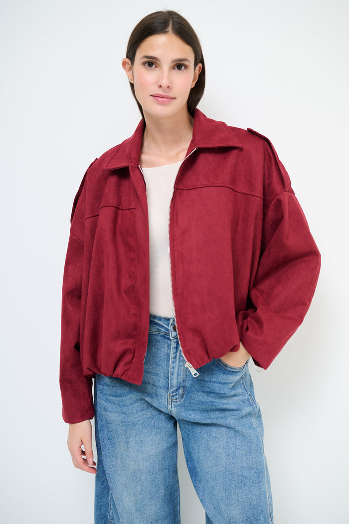 Collared oversized zip front cropped jacket wholesale