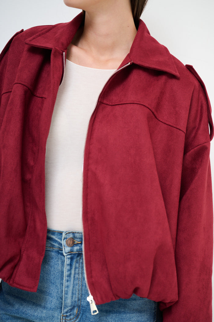 Collared oversized zip front cropped jacket wholesale