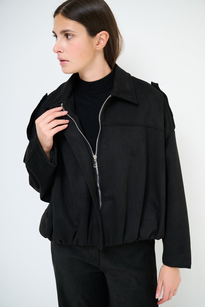 Collared oversized zip front cropped jacket wholesale