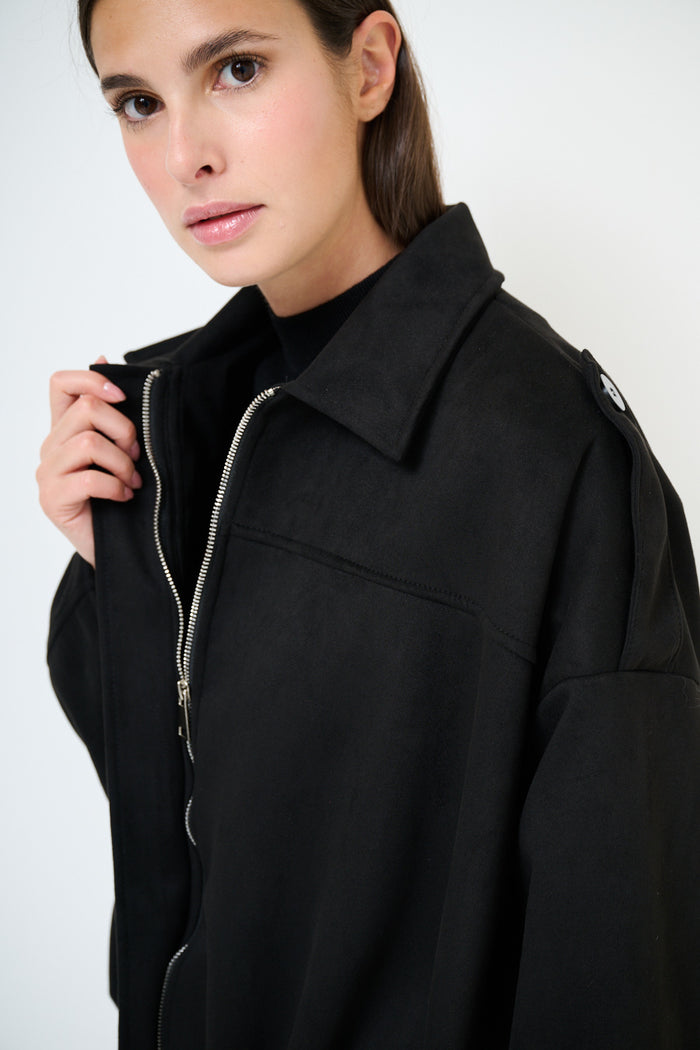 Collared oversized zip front cropped jacket wholesale
