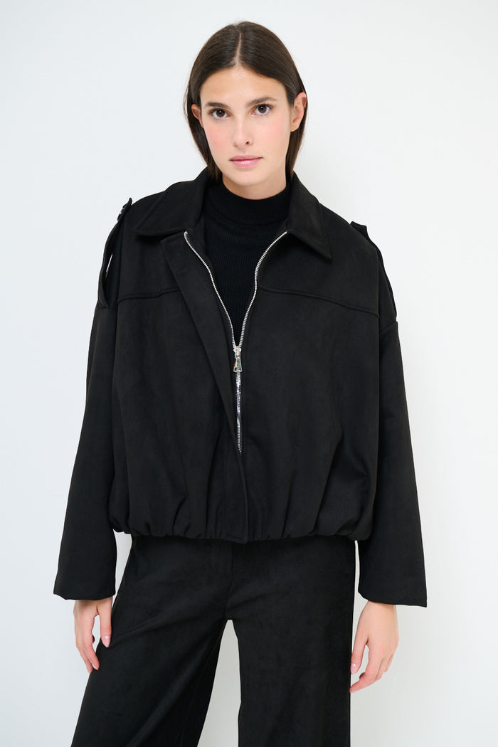 Collared oversized zip front cropped jacket wholesale