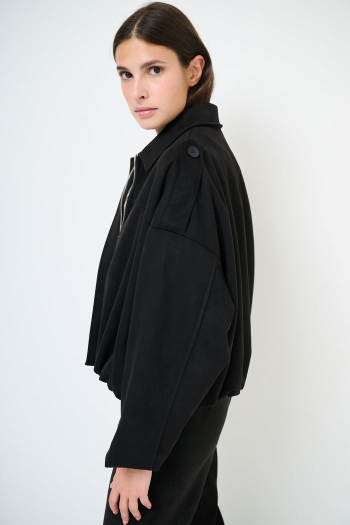 Collared oversized zip front cropped jacket wholesale