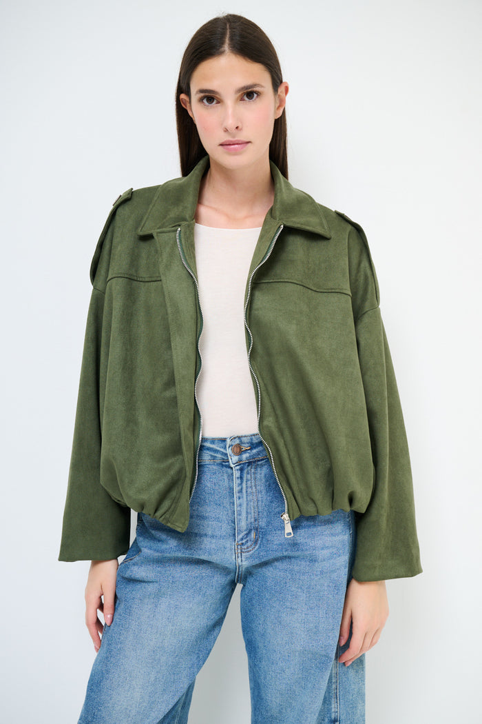 Collared oversized zip front cropped jacket wholesale