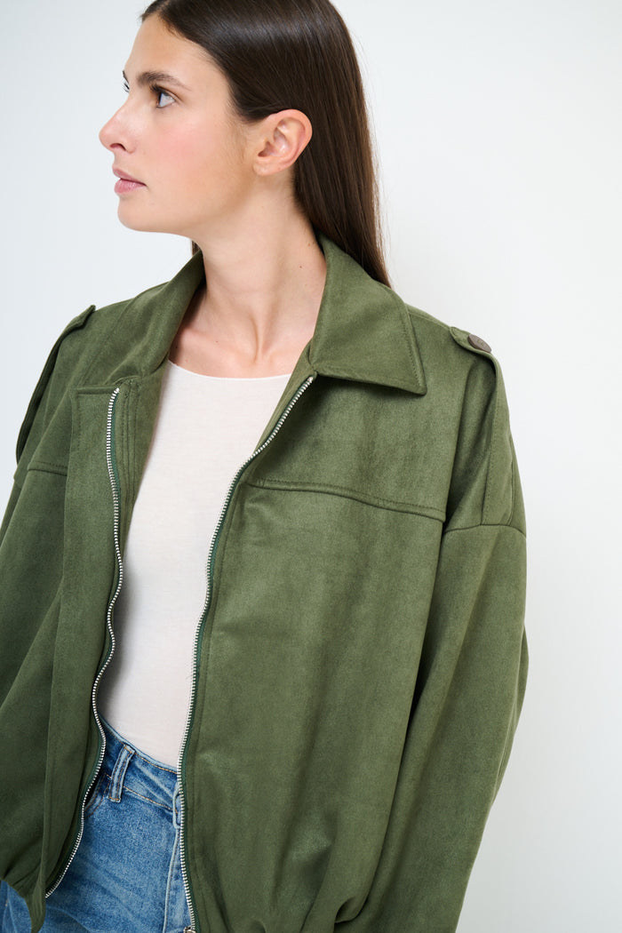Collared oversized zip front cropped jacket wholesale