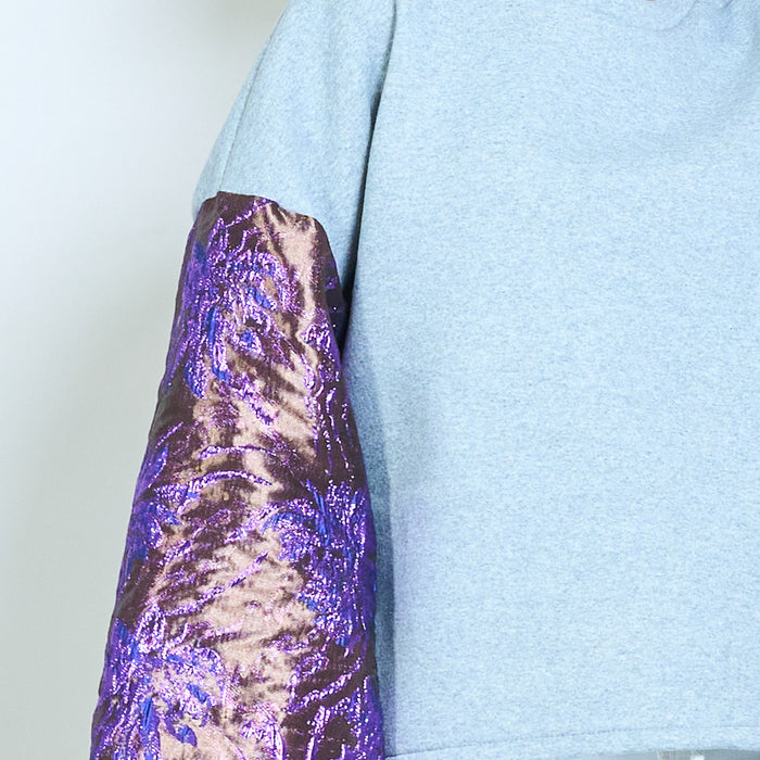 Contrast jacquard floral bell sleeve soft knit sweatshirt wholesale