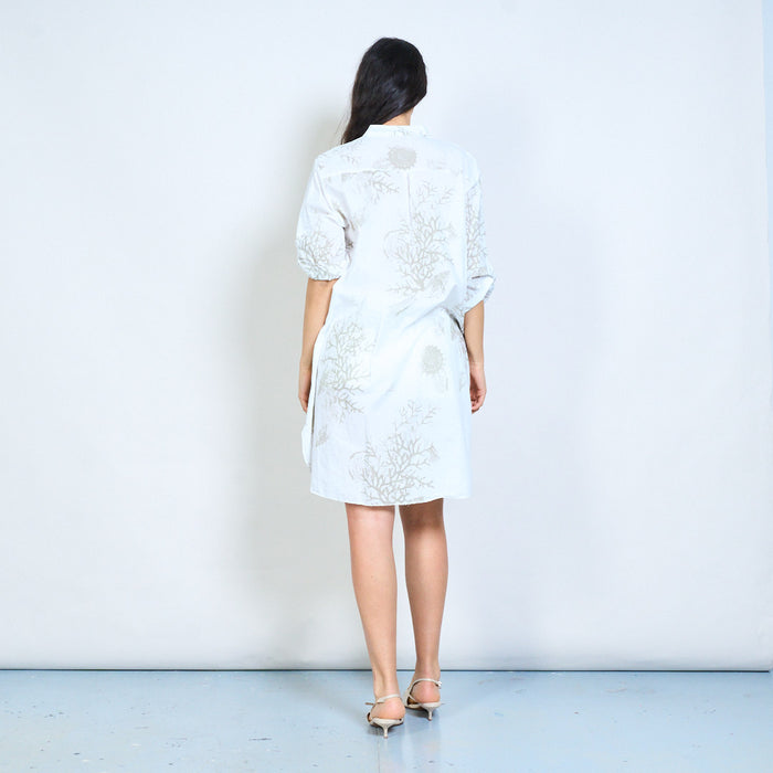 Coral reef print button down shirt dress wholesale