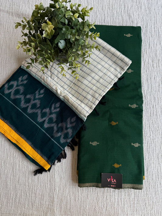 Cotton suit set with ikat dupatta