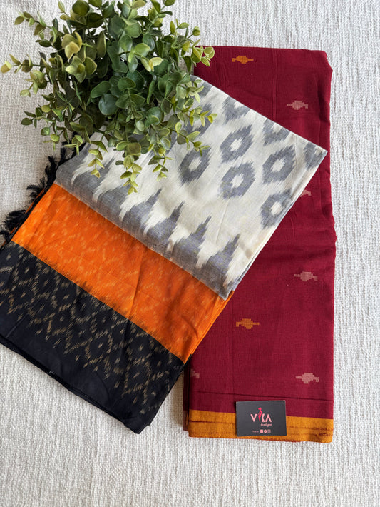 Cotton suit set with ikat dupatta