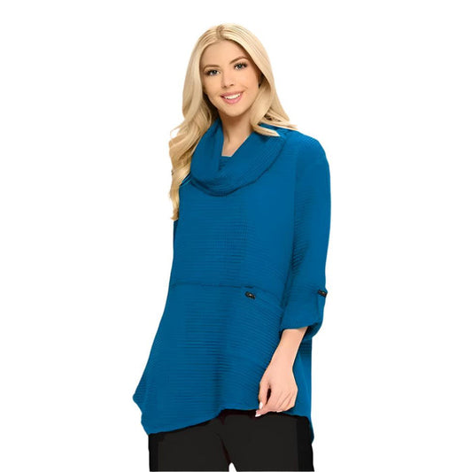 Cowl Neck Waffle Tunic in Deep Sea- FW124-DS - Size XS Only!