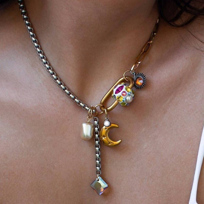 creative star and moon stitching necklace