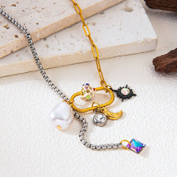 creative star and moon stitching necklace