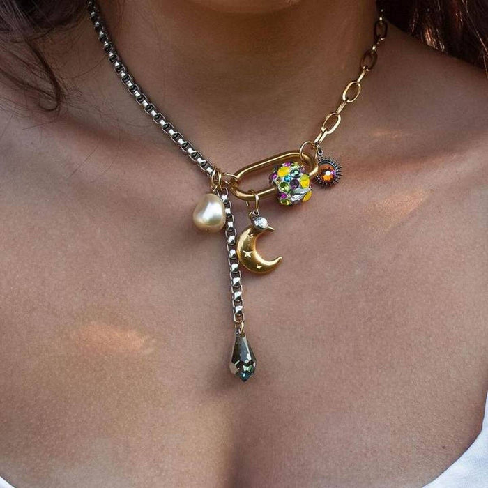 creative star and moon stitching necklace