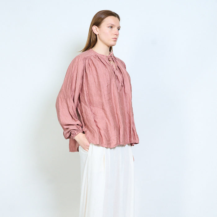 Crinkled texture blouse with tie neckline and relaxed fit wholesale