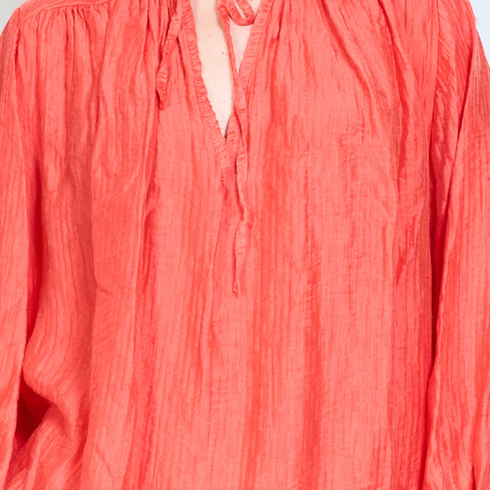 Crinkled texture blouse with tie neckline and relaxed fit wholesale