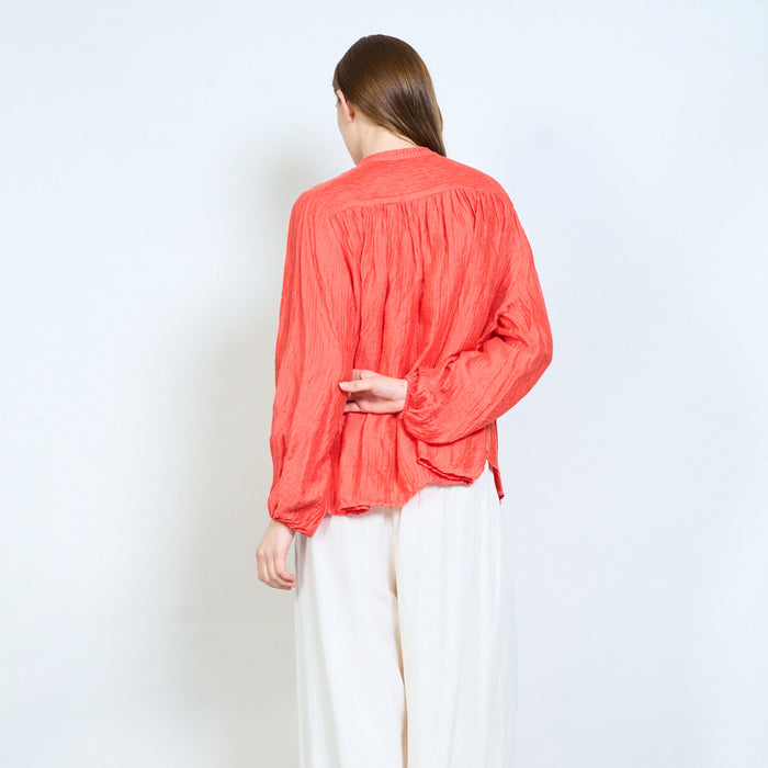 Crinkled texture blouse with tie neckline and relaxed fit wholesale