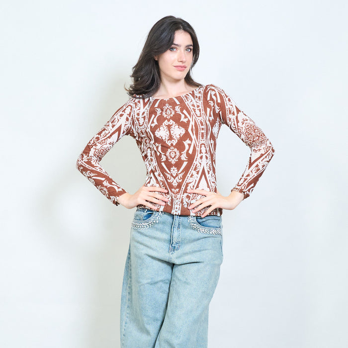 Cropped baroque print blouse wholesale
