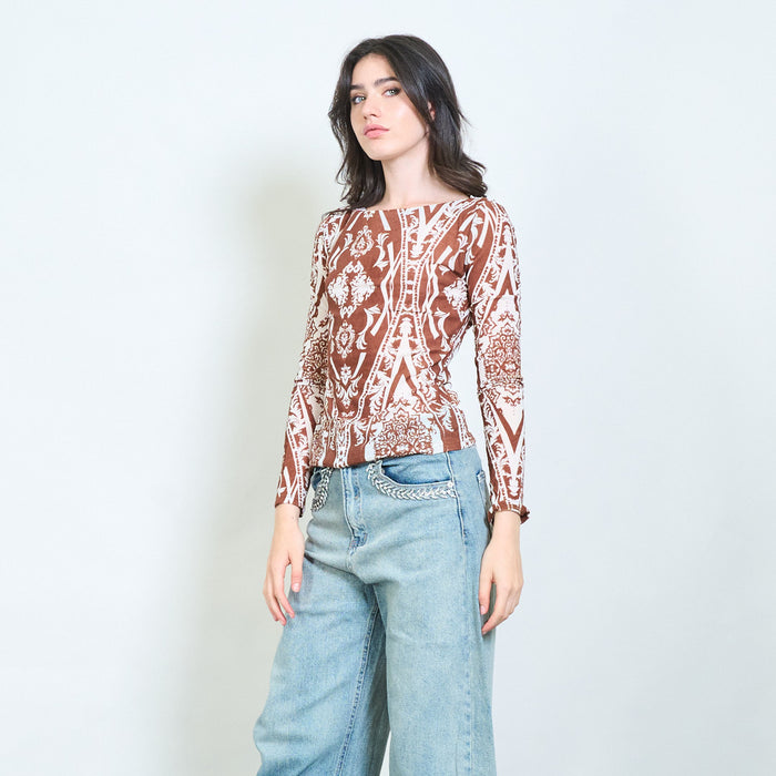 Cropped baroque print blouse wholesale