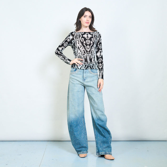 Cropped baroque print blouse wholesale