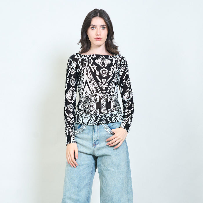 Cropped baroque print blouse wholesale