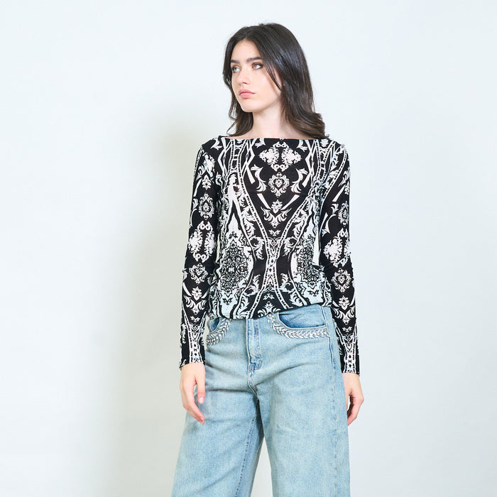 Cropped baroque print blouse wholesale