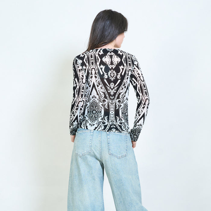 Cropped baroque print blouse wholesale