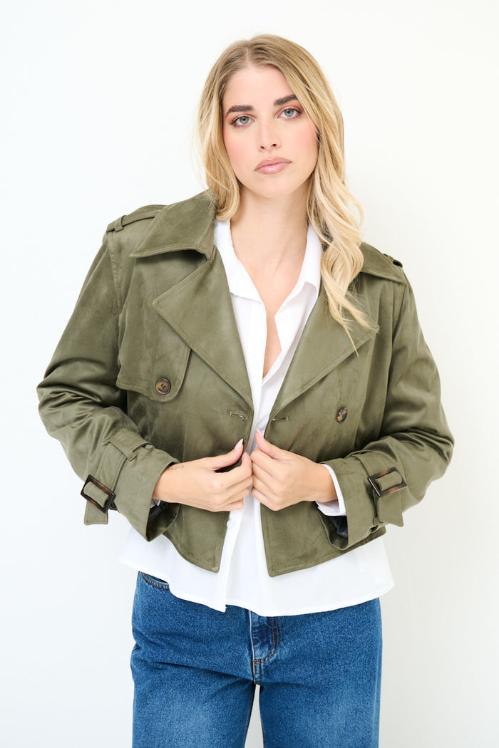 Cropped double-breasted trench jacket wholesale