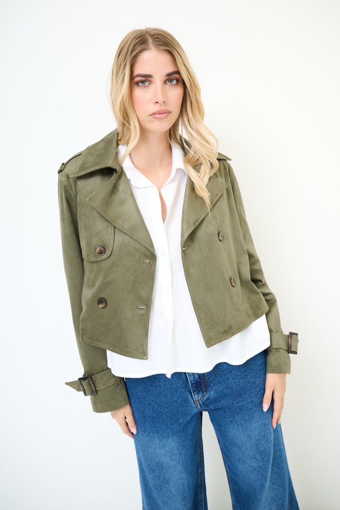 Cropped double-breasted trench jacket wholesale